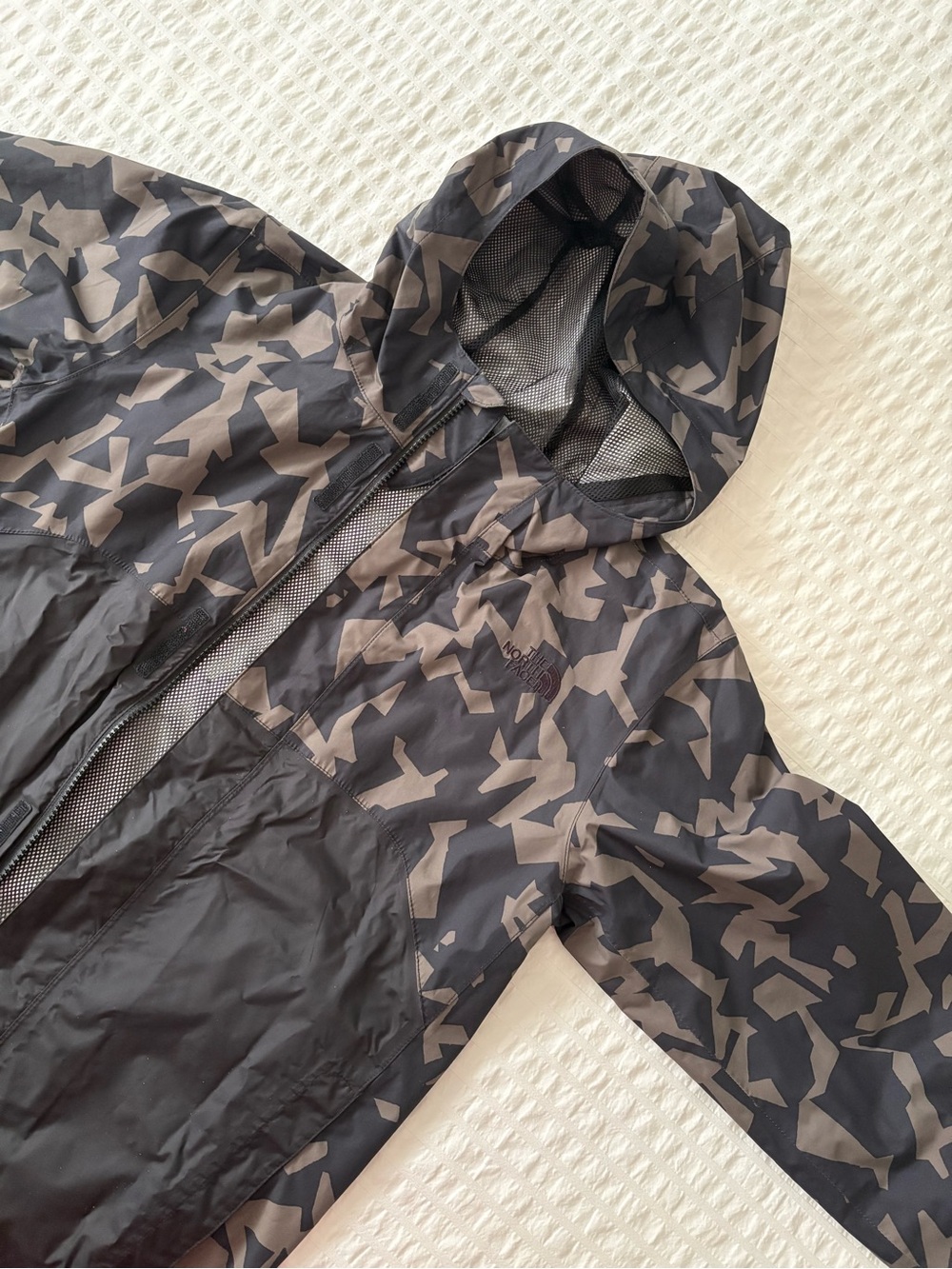 The North Face Boy’s Black & Gray Camouflage Hooded Rain Jacket